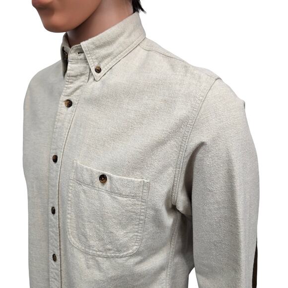 J. Crew Chamois Flannel Shirt Elbow Patches Button Down Beige Men S - Picture 7 of 12